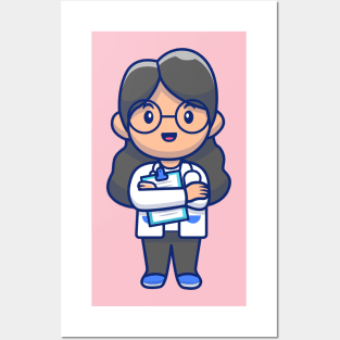 Cute girl doctor cartoon Posters and Art